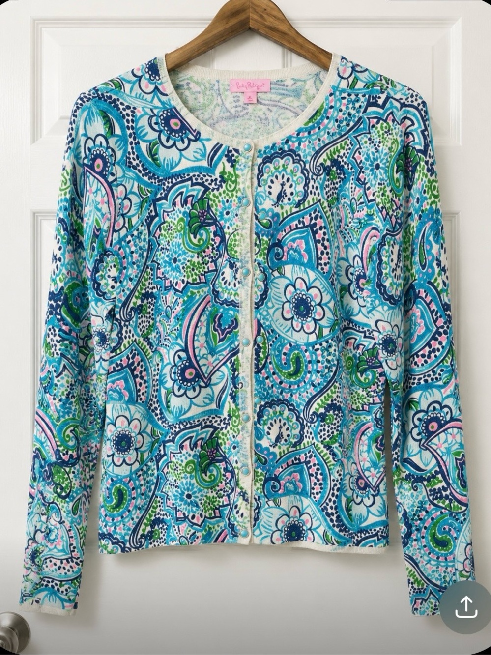 Lilly Pulitzer Blue, Green & Pink Paisley Print Cardigan Sweater